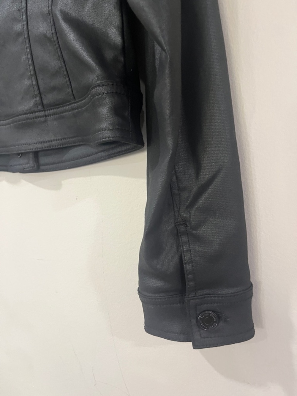 White House Black Market Black Faux Leather Trucker Jacket - Picture 9 of 10